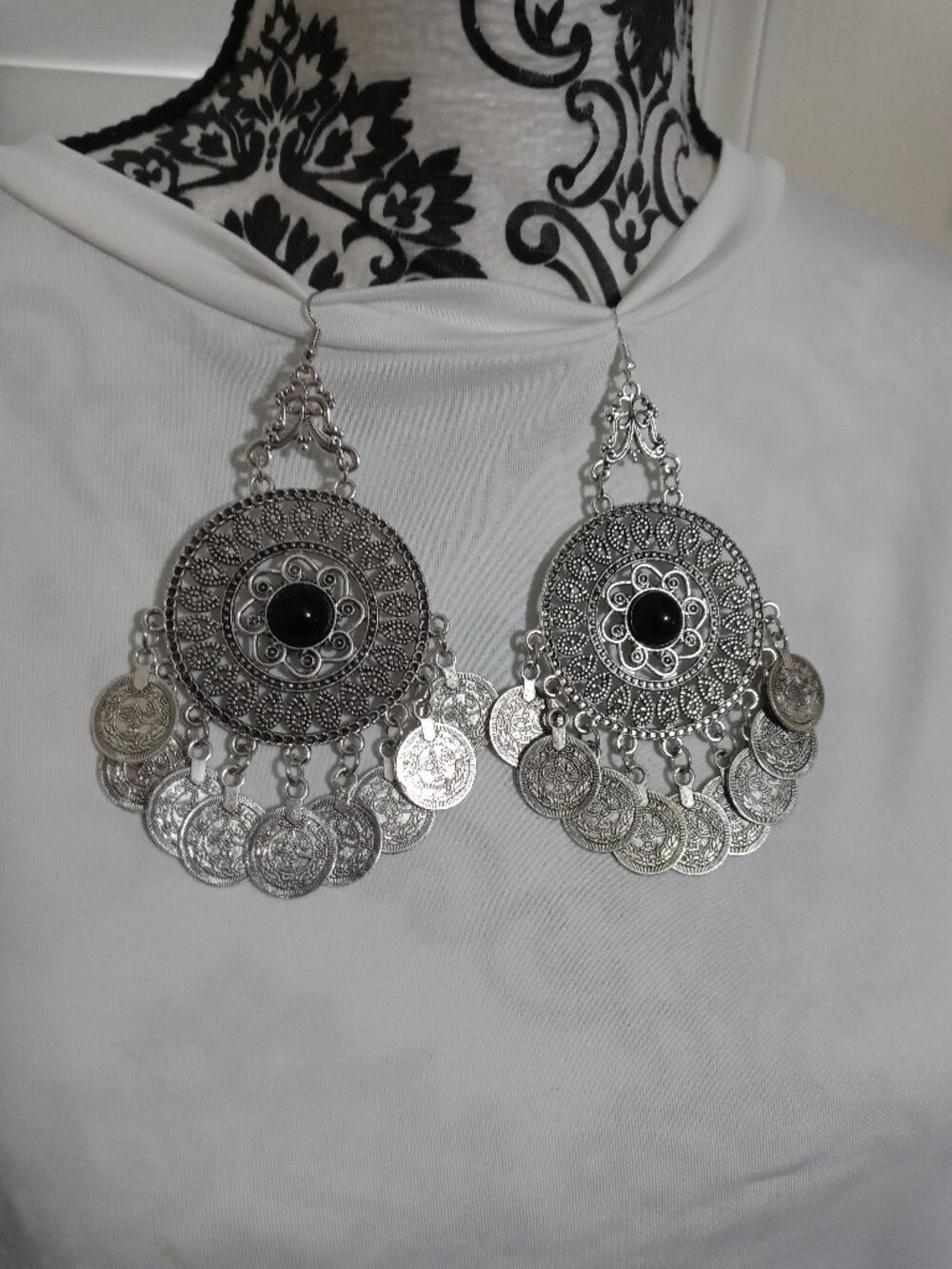 Silver Coin Chandelier Earrings